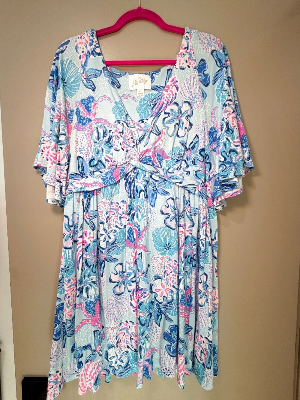 Lilly Pulitzer Blue Pink Seashell Print Romper Dress Size XL